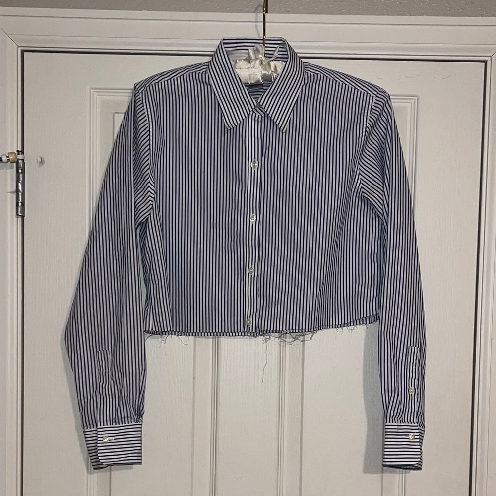 Brooks Brothers 100% Cotton Blue and White Striped Cropped Men's Shirt